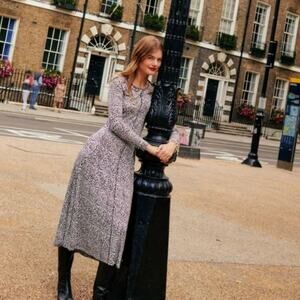 Boden Black & White Lucy Jersey Midi Length Dress Size 8 Regular EUC Long Sleeve